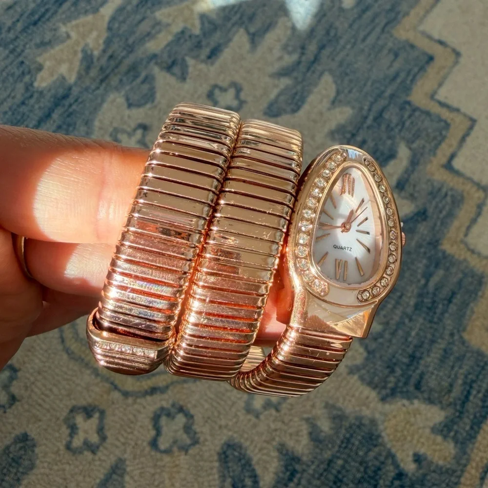 Serpenti Luxury Rose Gold Wrap Watch with Crystal-Embellished Teardrop Dial